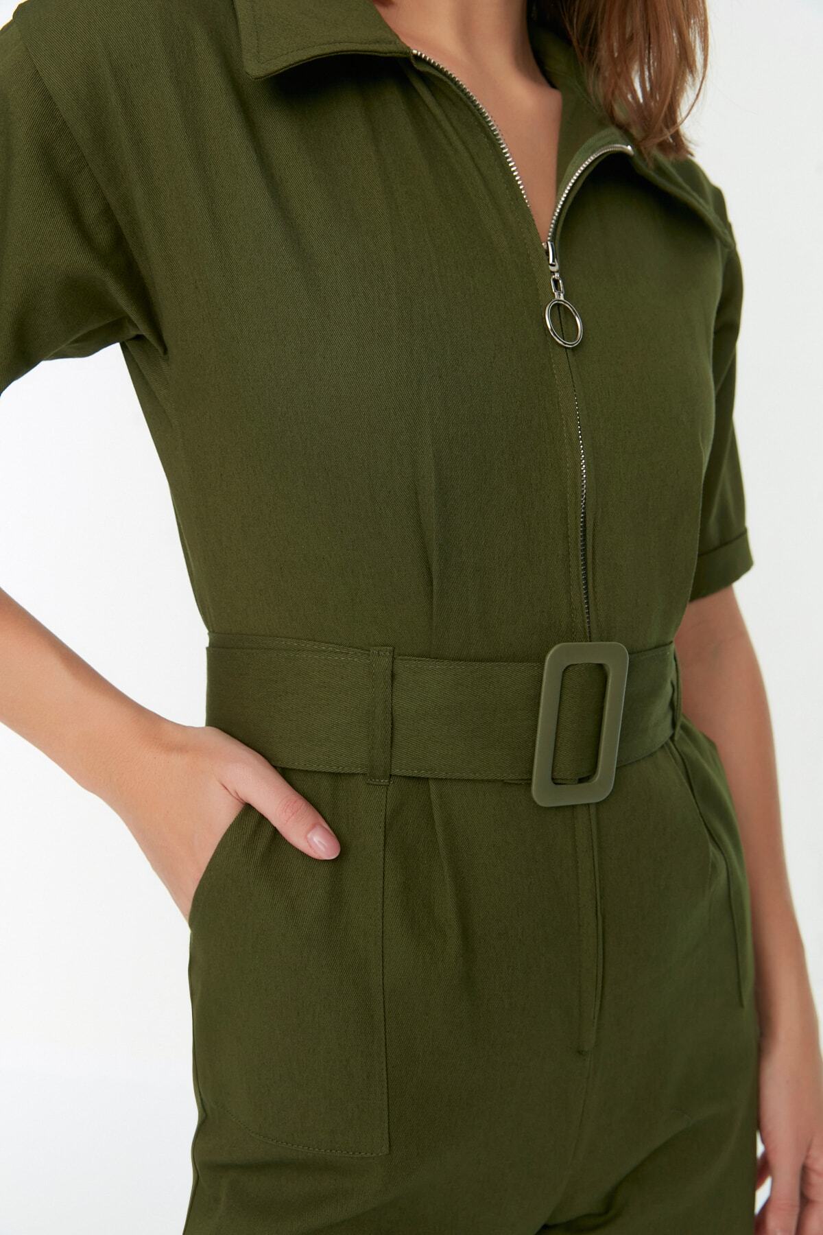 Trendyol Collection-Detailní tkaná kombinéza s khaki páskem na zip TWOSS20TU0064 4