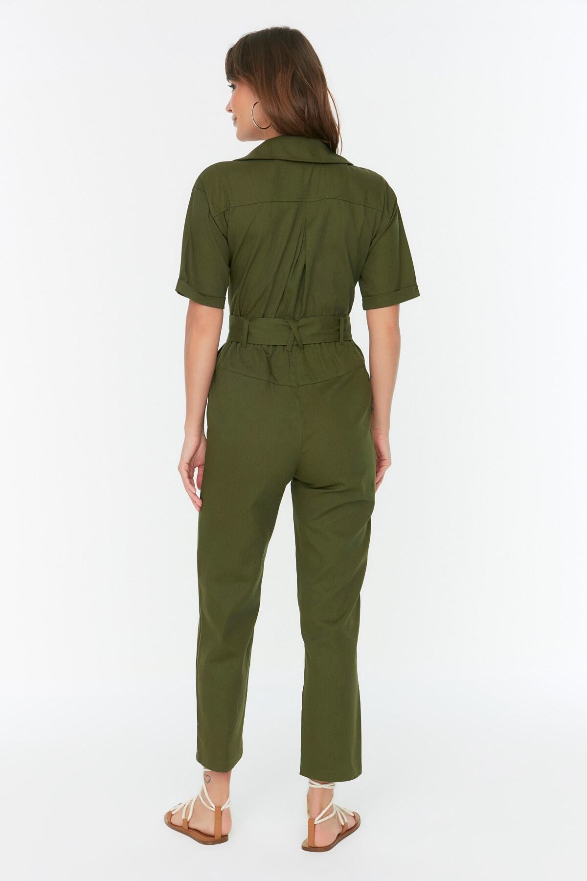 Trendyol Collection-Detailní tkaná kombinéza s khaki páskem na zip TWOSS20TU0064 5