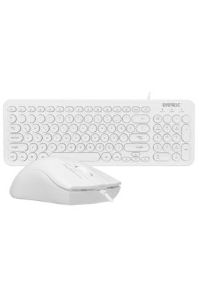Beyaz Usb Yuvarlak Tuşlu 3d Mouse Combo Kablolu Q Klavye + Mouse Set Km-01k ELEKTRONIK-8680096068300