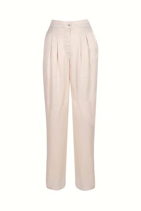 Kadın Bej Yırtmaçlı Düz Kesim Pantolon LG-OZ222-PNT