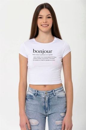 Bonjour Baskılı Kadın T-shirt - Beyaz-22y0115106-2 MİSS22Y0115106-2