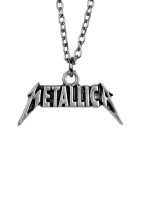 Rock Metallica Yazılı Gümüş Kaplama Zincirli Kolye metallicayazı