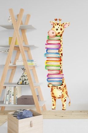 Kitap Sever Zürafa Sola Dönük Çocuk Odası Duvar Sticker- Sim665 sim665