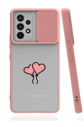 Samsung Galaxy A72 Uyumlu Kılıf Lens Sürgülü Slider Tasarım Silikon Kapak - Kalpler2_pembe 53C182859C53CC53
