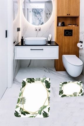 Banyo Halısı Ikili Klozet Takımı Kaymaz Tabanlı Banyo Paspas Takımı (60x100 + 40x60) MNTP370