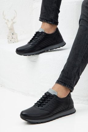Hakiki Deri Sneakers Ayakkabı Siyah Spor Ayakkabı P184S8180