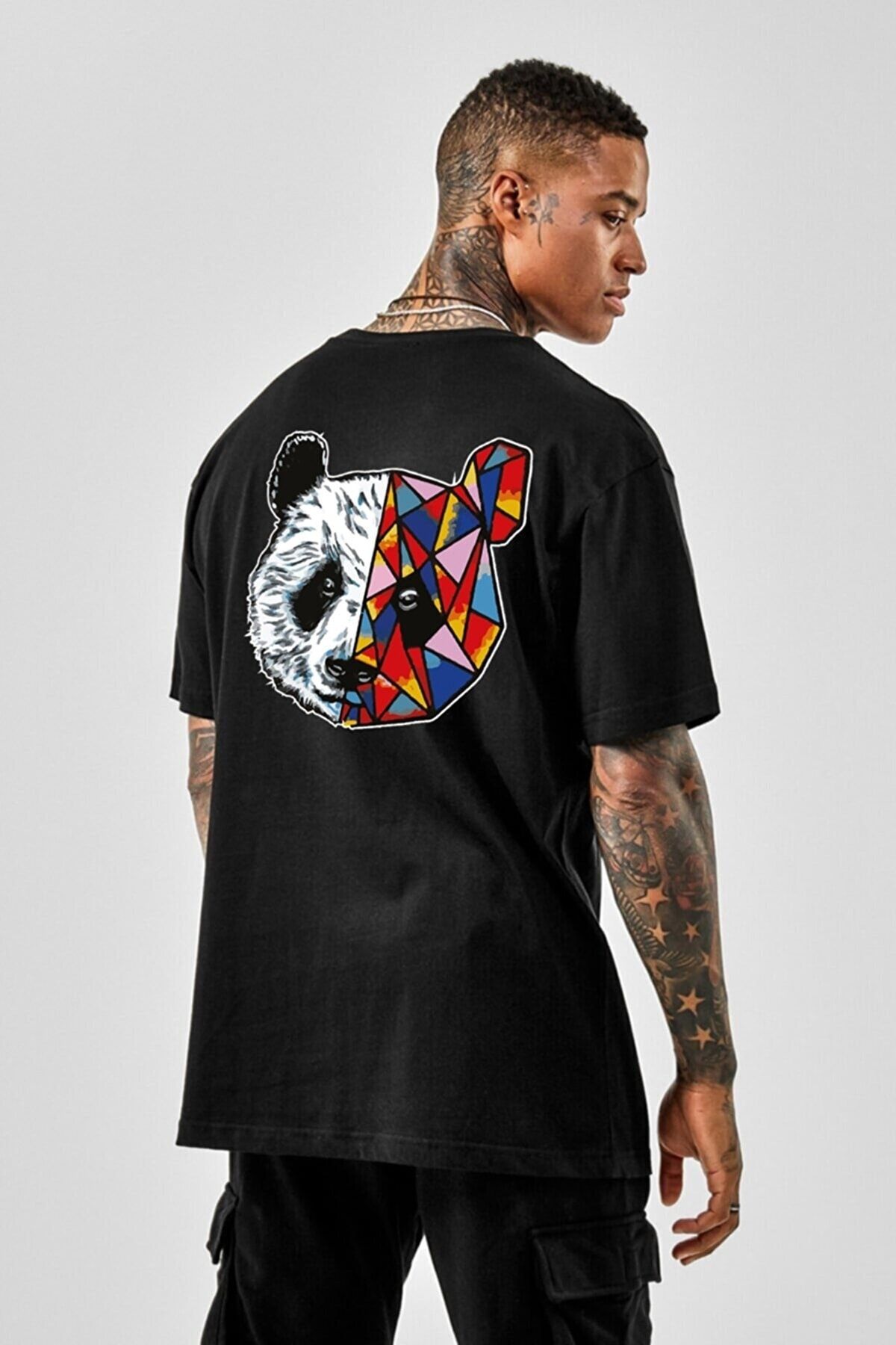 BENROMA Panda Baskılı Oversize Siyah T-shirt