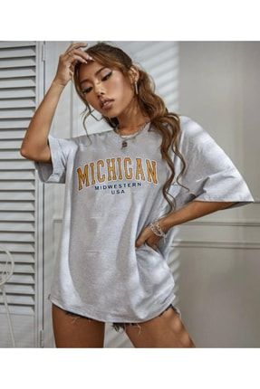 Michigan Baskılı Oversize T-shirt T-michigan