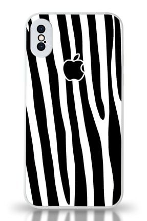 Iphone X Uyumlu Kamera Korumalı Cam Kapak - Beyaz Zebra Desenli KM_CAMKPK_İPX