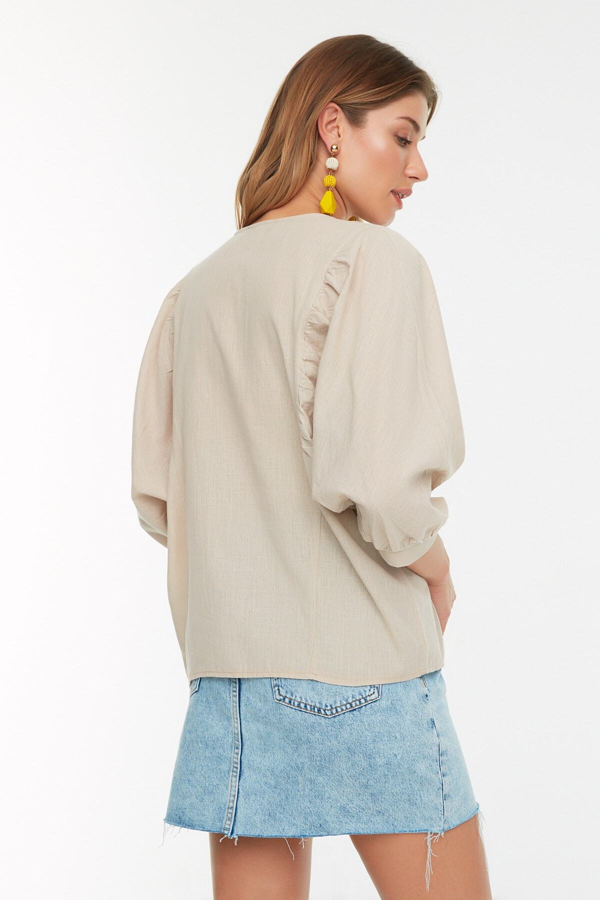 Trendyol Collection-Tkaná košile s netopýřím rukávem – Stone, Regular, Fit TWOSS20GO0076 5