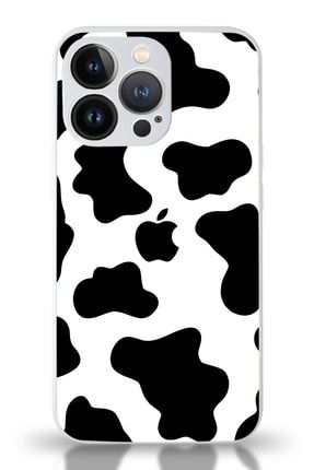 Iphone 13 Pro Uyumlu Kamera Korumalı Cam Kapak - Beyaz Inek Desenli KM_CAMKPK_İP13PRO
