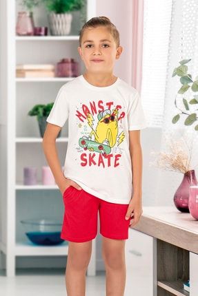Erkek Çocuk Pamuklu Örme Kısa Kollu Şortlu Pijama Takımı 31916