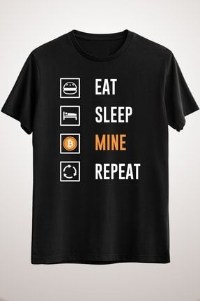 Unisex Siyah Eat Sleep Mining Repeat Classic T-shirt CR2619