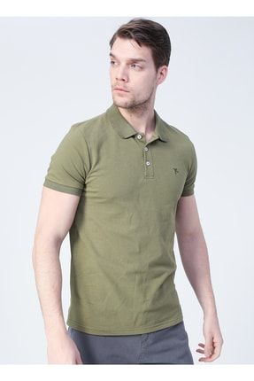 Boramir-y Basic Düz Haki Erkek Polo T-shirt 5002769346