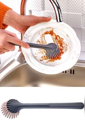 Silikon Başlıklı Bulaşık Yıkama Ve Lavabo Temizleme Mutfak Tezgah Fırçası Gri-pembe EA-7854-12