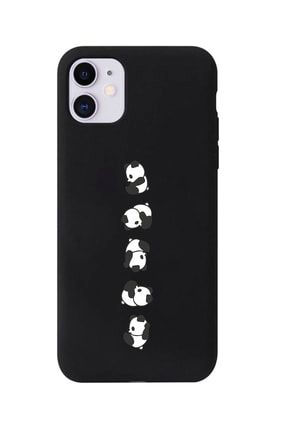 Iphone 11 Siyah Lansman Panda Tasarımlı Içi Süet Kaplı Kılıf IP11-LP15