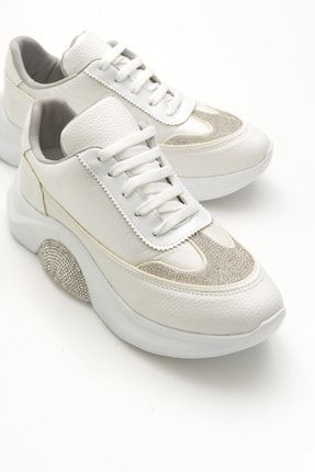 Beyaz Taşlı Kadın Spor Ayakkabı 129-1014