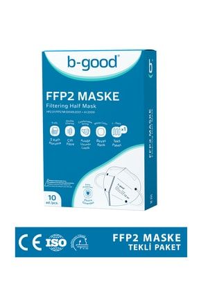 Ffp2 Tekli Paketlenmiş Beyaz Koruyucu Maske 10'lu HP2.01B