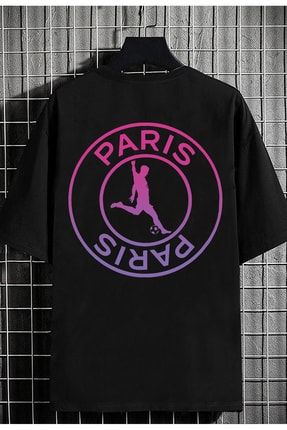 Erkek Oversize T-shirt Paris Pembe-mor Ön Ve Sırt Baskı parisfree-1