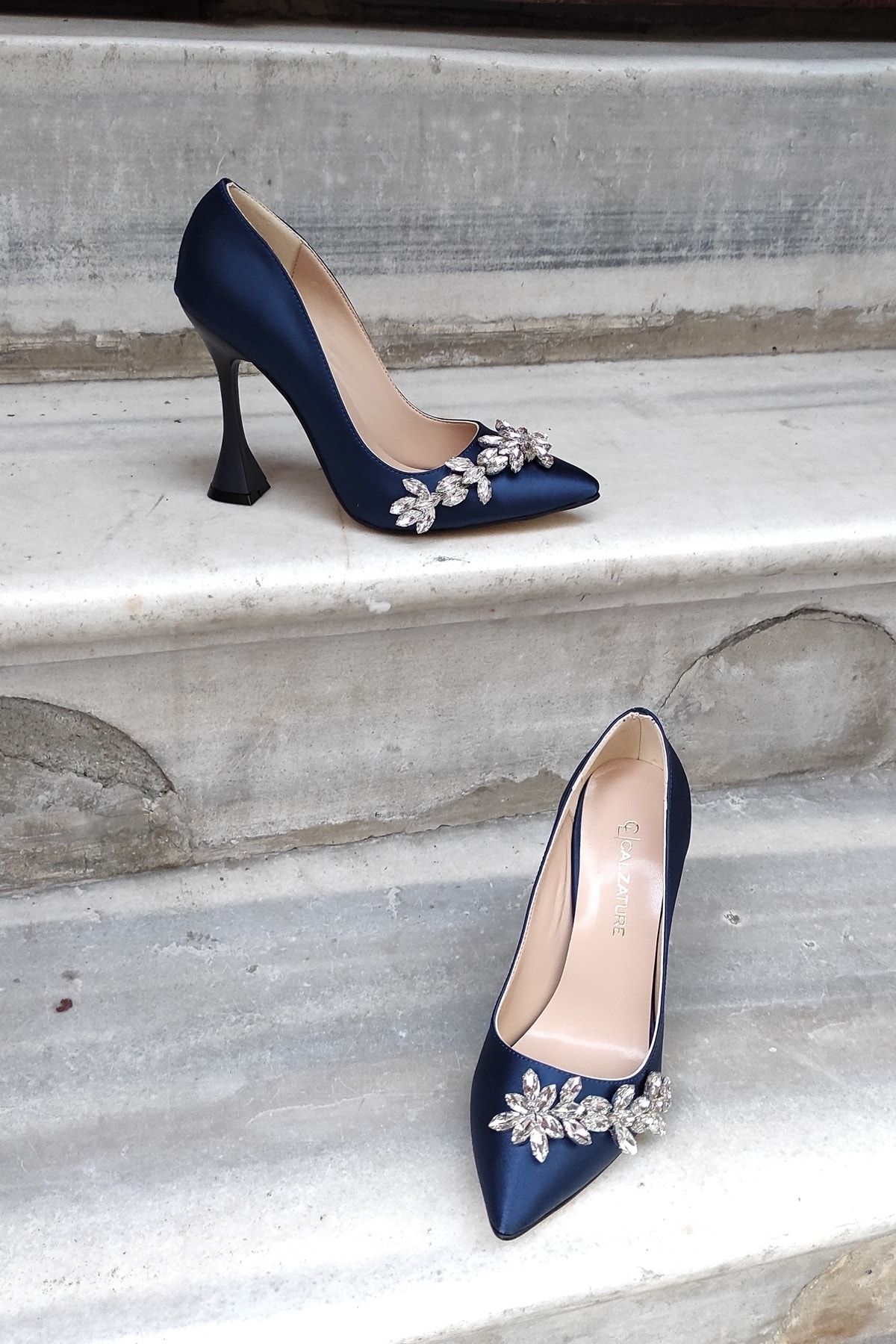 LA CALZATURE Navy Blue Satin 11 Cm Heeled Stiletto Women s Shoes
