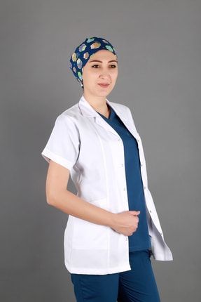 Kadın Ceket Yaka Kısa Kollu Orta Boy Doktor, Eczacı, Hemşire, Laboratuvar Önlüğü - Alpaka Kumaş ERS-12275