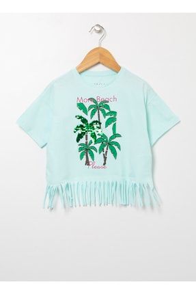 Limon Palm Gırl Mint Bisiklet Yaka Standart Kalıp Kız Çocuk Nakışlı T-shirt 5002802088