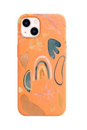 Iphone 13 Turuncu Lansman Pastel Tasarımlı Içi Süet Kaplı Kılıf IP13-LP19