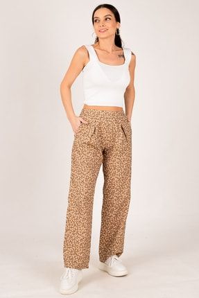 Kadın Vizon Küçük Çiçek Desenli Bol Pantolon ARM-22Y001013