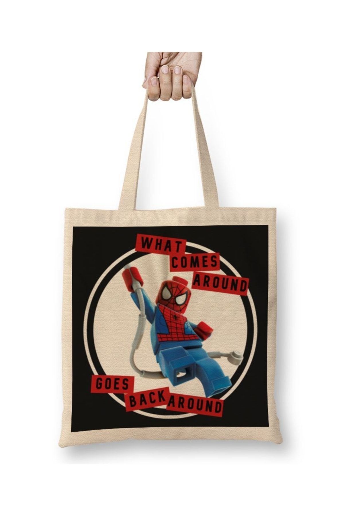 Baskı Dükkanı Spidey What Comes Around Lyric Cu Geantă Din Pânză Spiderman Cu Mâner Lung Unisex - One Size