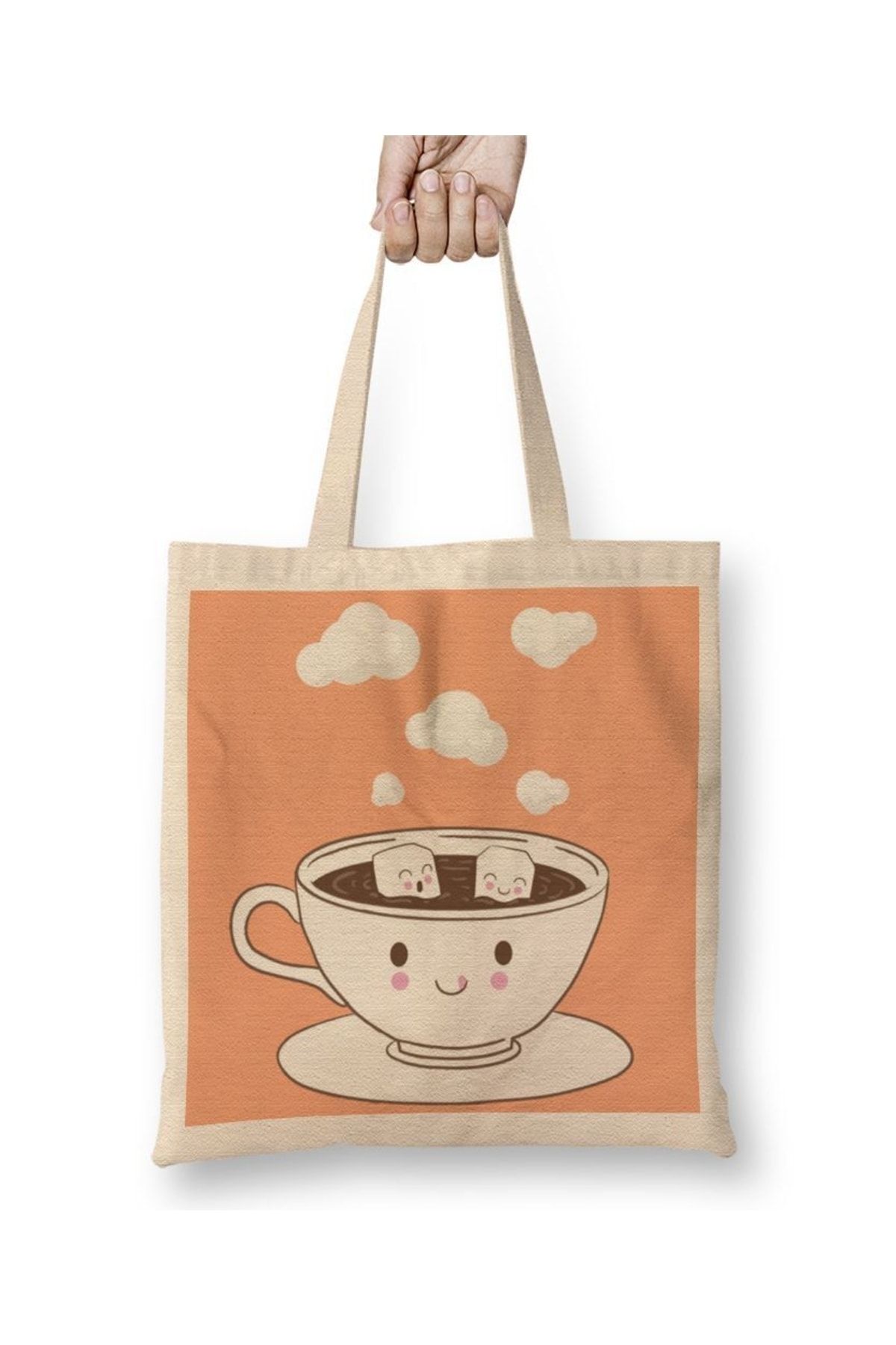 Baskı Dükkanı Geantă Din Pânză Coffe Smile Cu Mâner Lung Unisex - Mărime unică