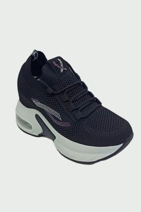 Siyah - Dolgu Topuklu Air Tabanlı Spor Ayakkabı Sneaker Stv-300