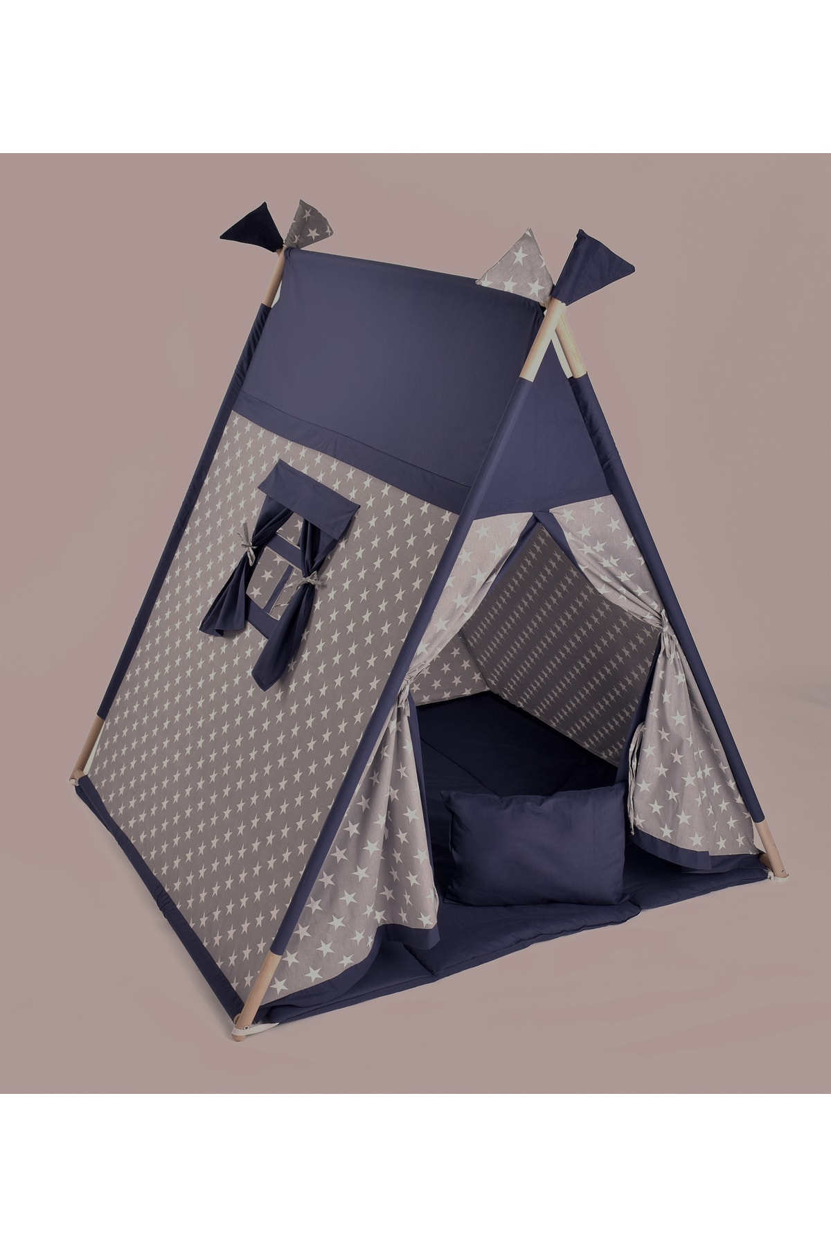 Altev Pirizmatik Ahşap Çoçuk Çadırı Kızılderili Çadırı Oyun Evi Oyun Çadırı Kamp Çadırı Minderli