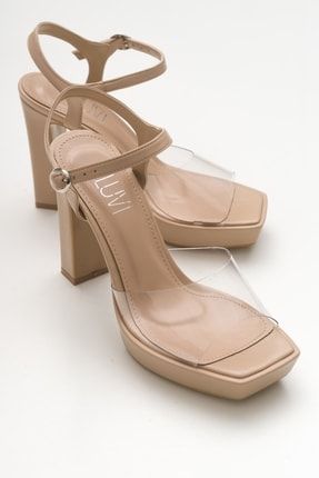 Wıne Bej Cilt Şeffaf Kadın Topuklu Ayakkabı 124-3931