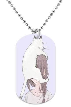 Anime Cat Baskılı Gümüş Zincirli Künye/Kolye Tyt1414 TYC00410969099
