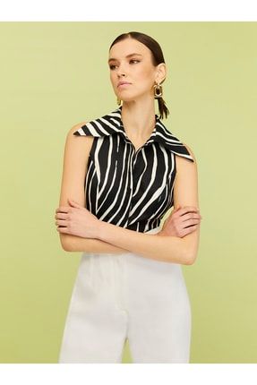 Zebra Desen Keten Crop Gömlek Kadın N22YN15019-0007