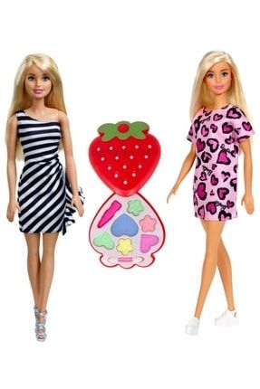 Orijinal Işıltılı Barbie Bebeğim + Barbie Pırıltılı Bebeğim + Sürülebilir Çilek Makyaj Seti oooOobarbie