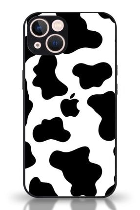 Iphone 13 Uyumlu Kamera Korumalı Cam Kapak - Siyah Inek Desenli KM_CAMKPK_İP13