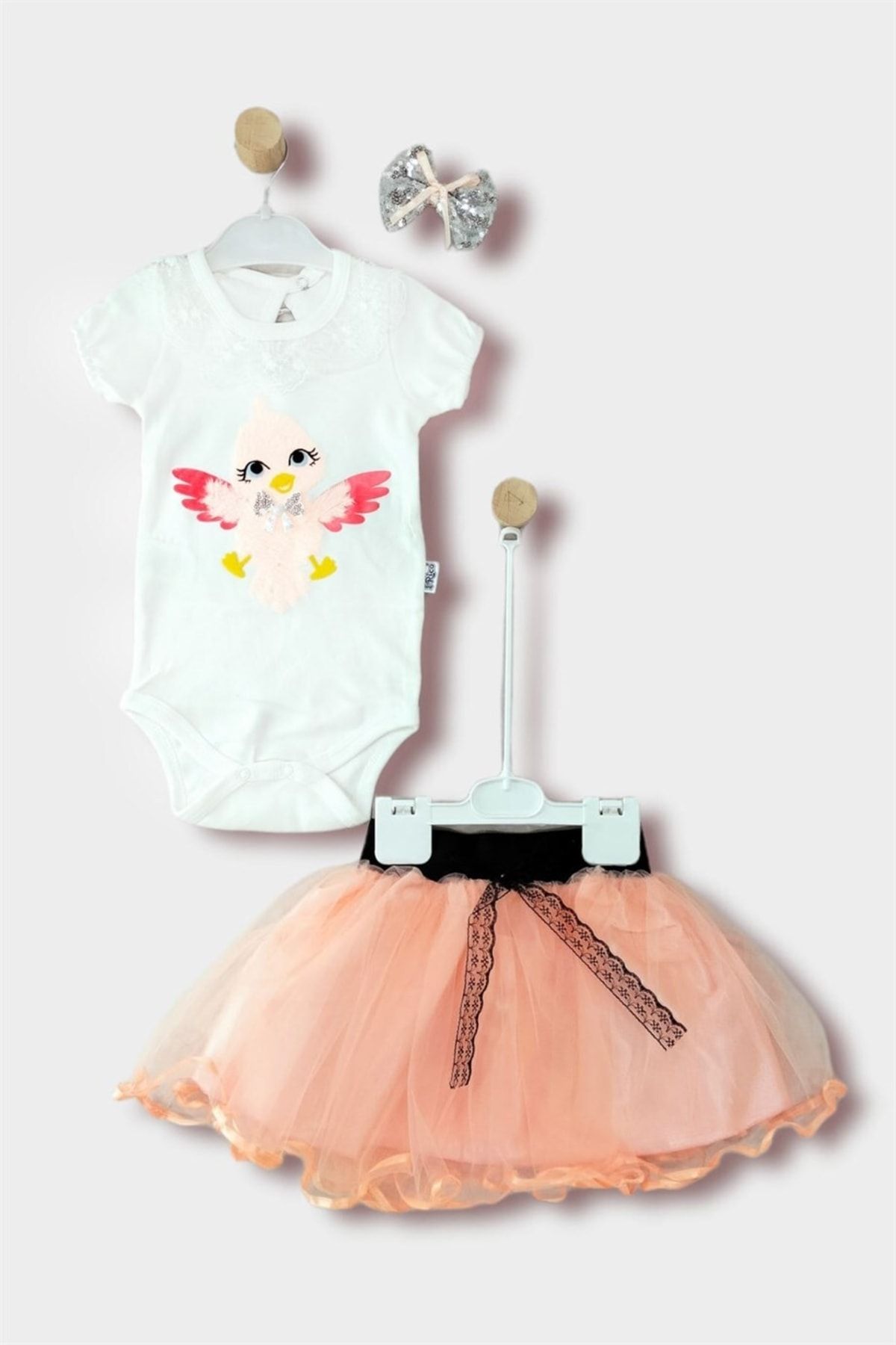 ipek atlas 6 12 Months Baby Girl Tulle Skirt Bird Embossed Set