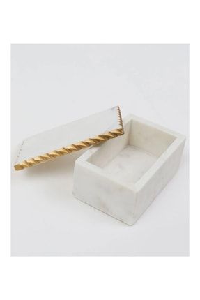 Avangart - Doğal Beyaz Mermer Kapaklı Kutu | Tasarım Mermer Kutu | Gold | ART-193