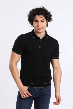 Erkek Polo Yaka Triko T-shirt Pamuklu Siyah SYL2002