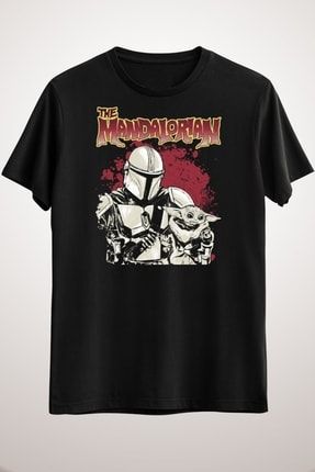 Erkek Siyah Star Wars Mandalorian Strong Attachment T-Shirt SW1638