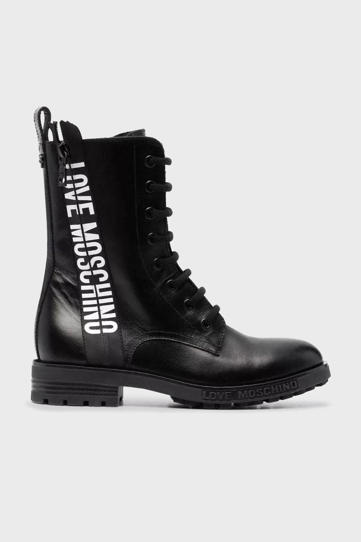 Moschino Logo Zippered Leather Boots Women Boots S