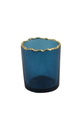 Mavi Minik Cam Mumluk Altın Desenli- 5 Cm X 6 Cm mumluk006