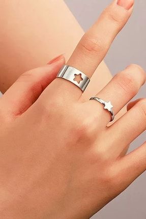 Gümüş Kaplama Ayarlanabilir Yıldız Figürlü Sevgili Arkadaşlık Yüzüğü CR00054