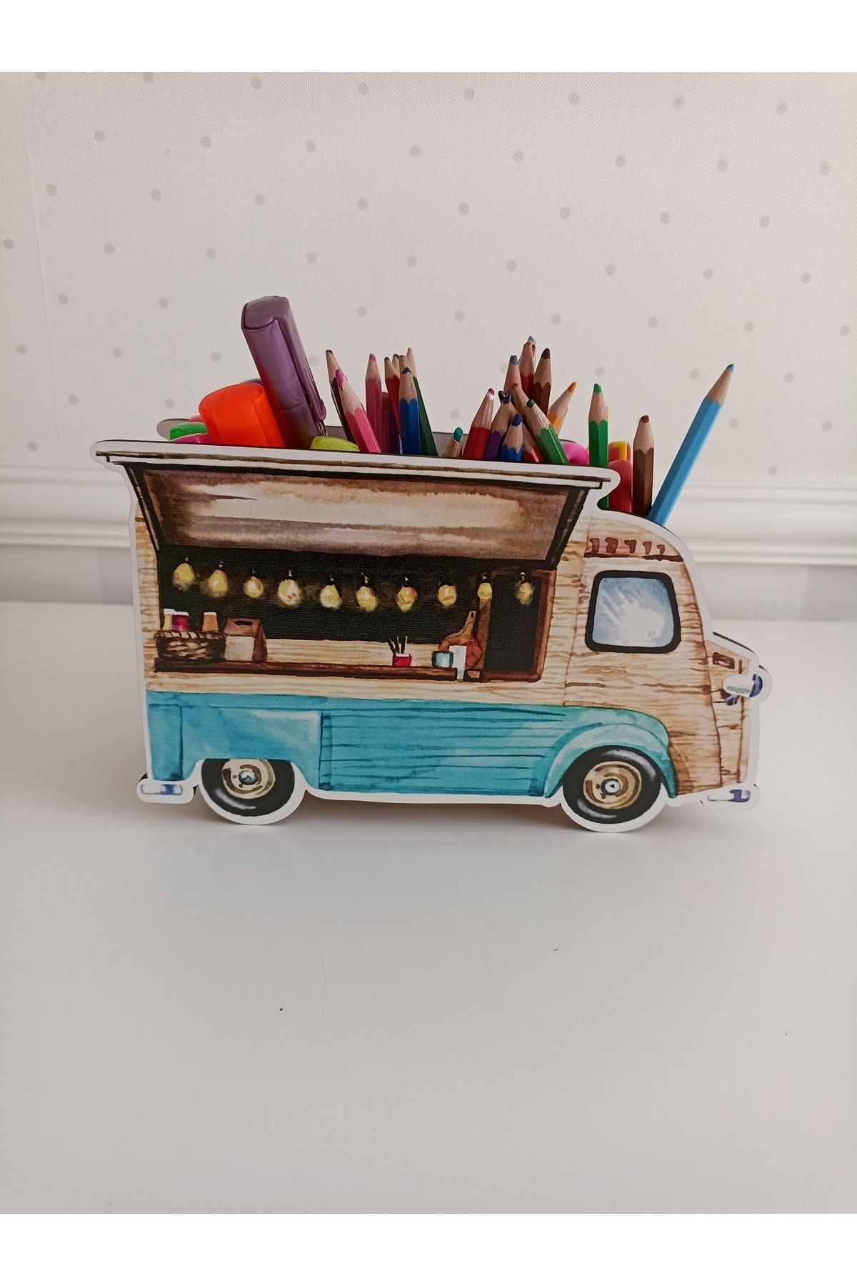 woodhomeworks Cafenea Din Lemn - Suport Pentru Stilouri Și Organizator În Formă De Autobuz - One Size