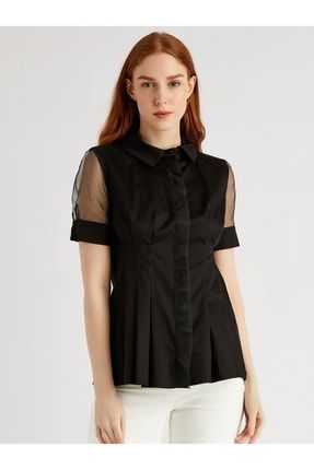 Kadın Siyah Gömlek Yaka Bluz 20107-0073