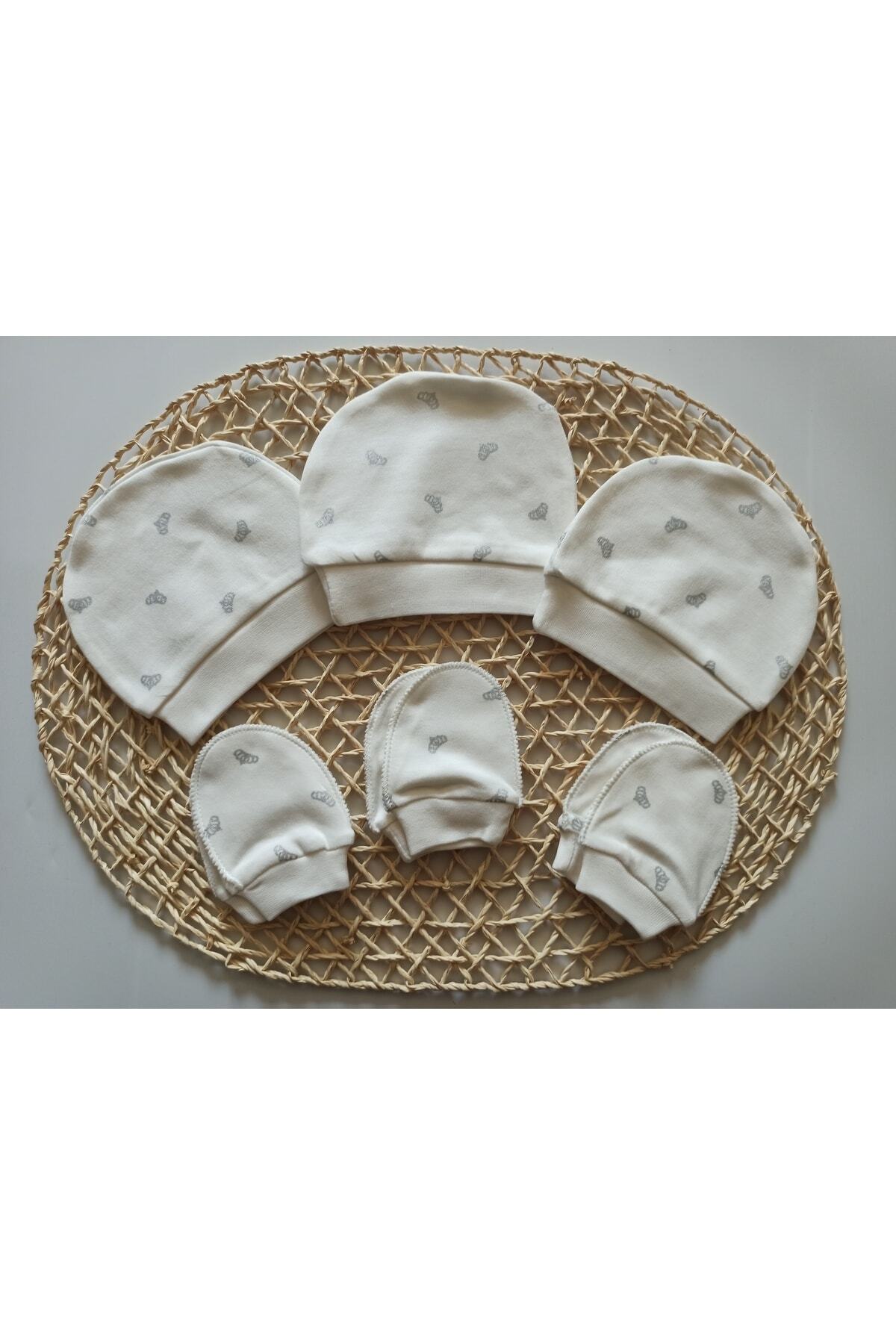 سویا ست سه تکه کلاه و دستکش نخی نوزادی