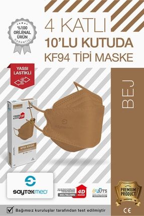N95/ffp2 Kore Tipi 4 Katlı Bej Maske, Tekli Poşet, Uv Steril (1 KUTU/ 10 ADET) N95-ADT-10