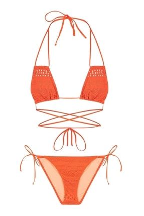 Üçgen Mercan Rengi Bikini Takım 210-073