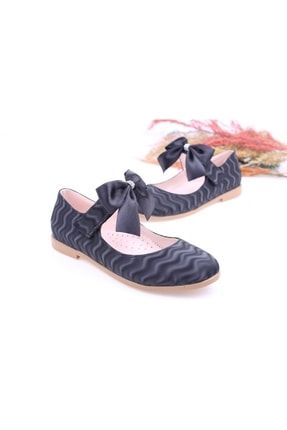1673 Kız Çocuk Balerin Cırtlı Fiyonklu Babet Ayakkabı MK1673